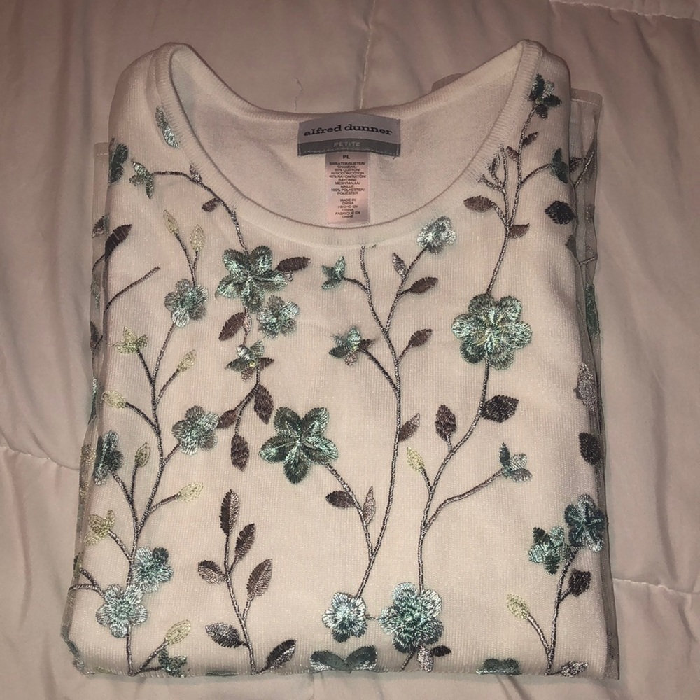 White floral cotton and mesh sweater